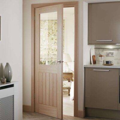 Howdens Holdenby Oak clear glazed internal door