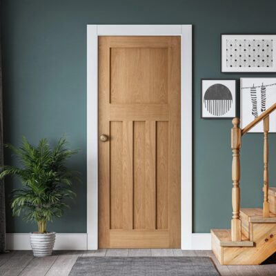 Oak 1930s four-panel internal door fitted in a period-style home