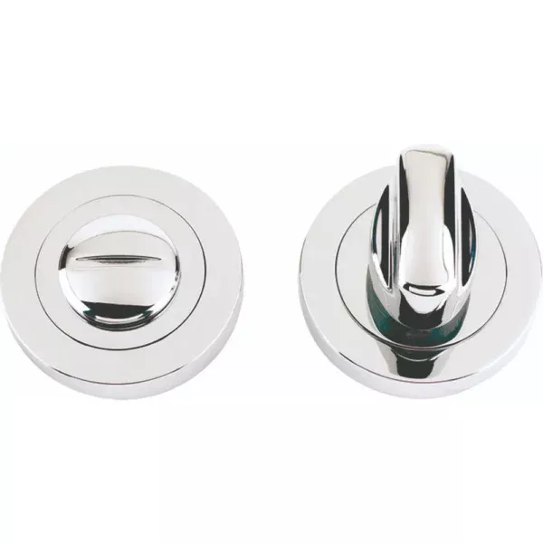 Round polished chrome thumbturn and emergency release set for internal bathroom or WC doors