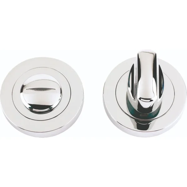 Round polished chrome thumbturn and emergency release set for internal bathroom or WC doors