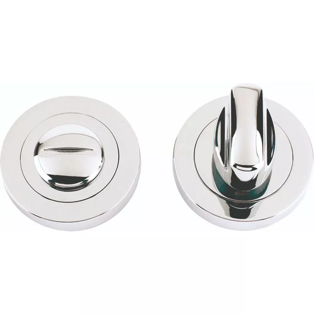 Round polished chrome thumbturn and emergency release set for internal bathroom or WC doors